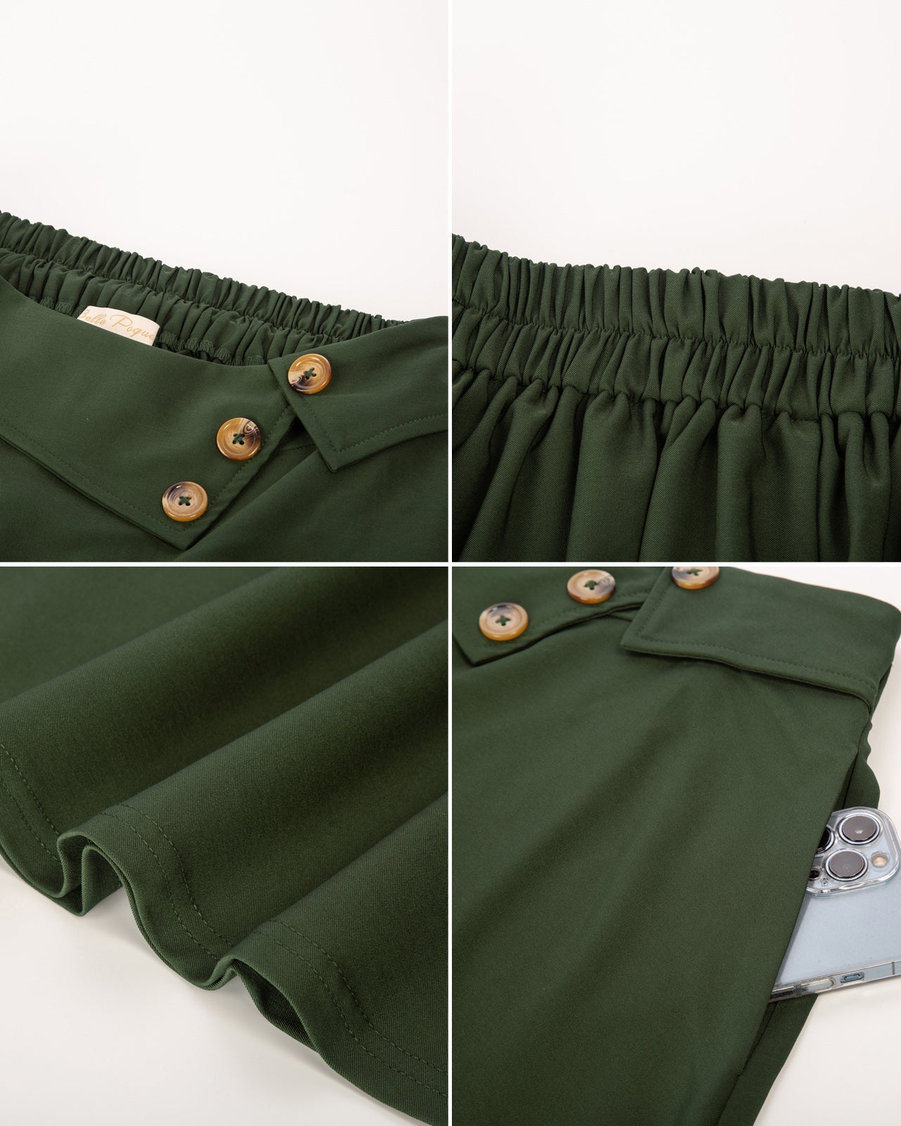 belle poque Vintage A-Line Skirt High Waisted Midi Skirt with Pockets & Buttons