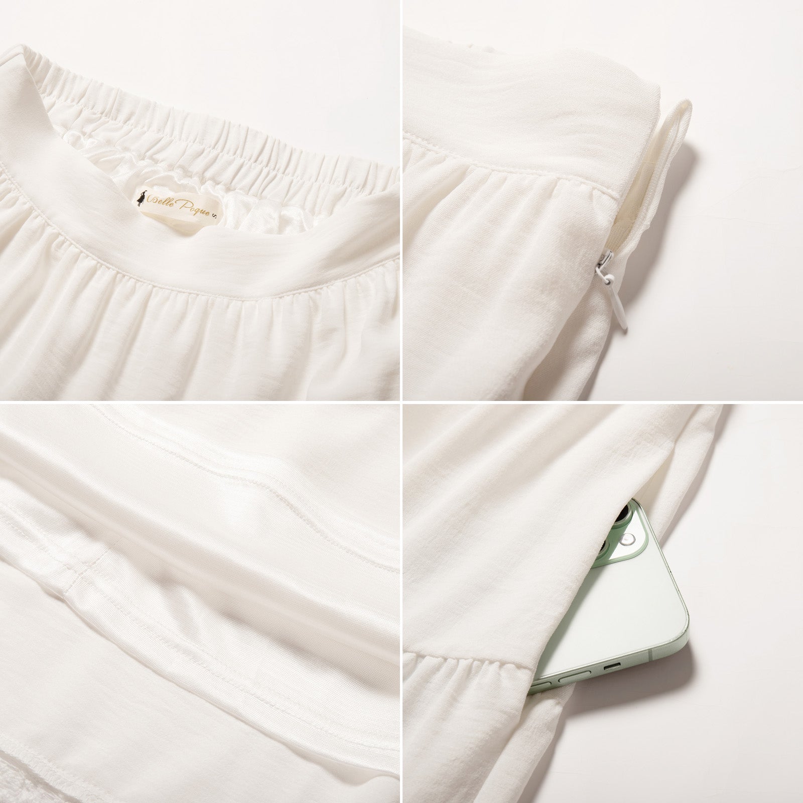 belle poque Women Vintage Tiered Swing Skirt Elastic Waist Ruffled Hem Mid-Calf Skirt