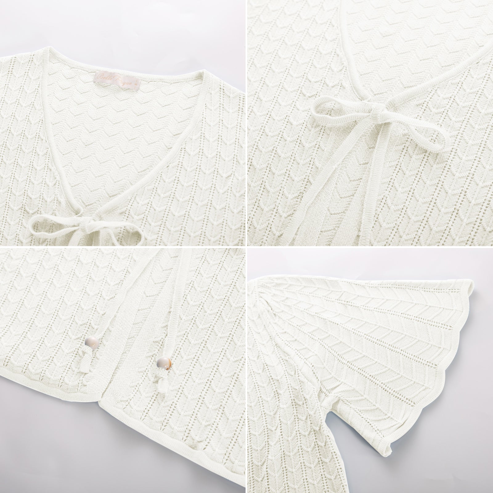 belle poque Summer Lightweight Bolero Shrug Tie Front 1/2 Sleeve Open Front Knit Cropped Cardigan