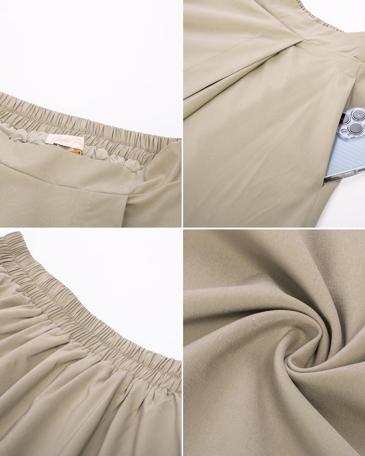 belle poque Vintage Skirts with Side Slit High Waisted Midi A-Line Flowy Skirts with Pockets