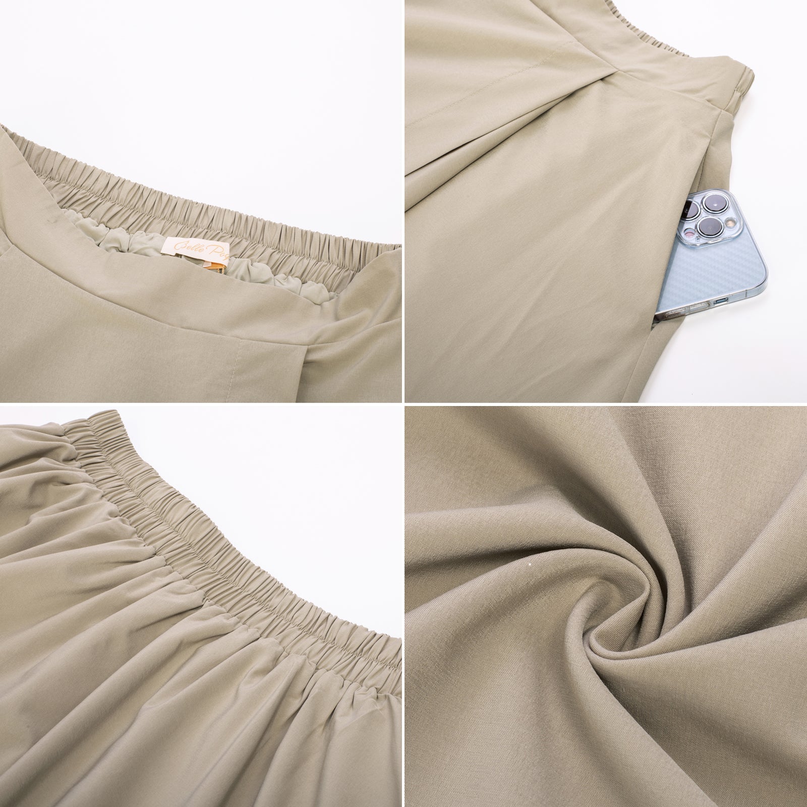 belle poque Vintage Skirts with Side Slit High Waisted Midi A-Line Flowy Skirts with Pockets