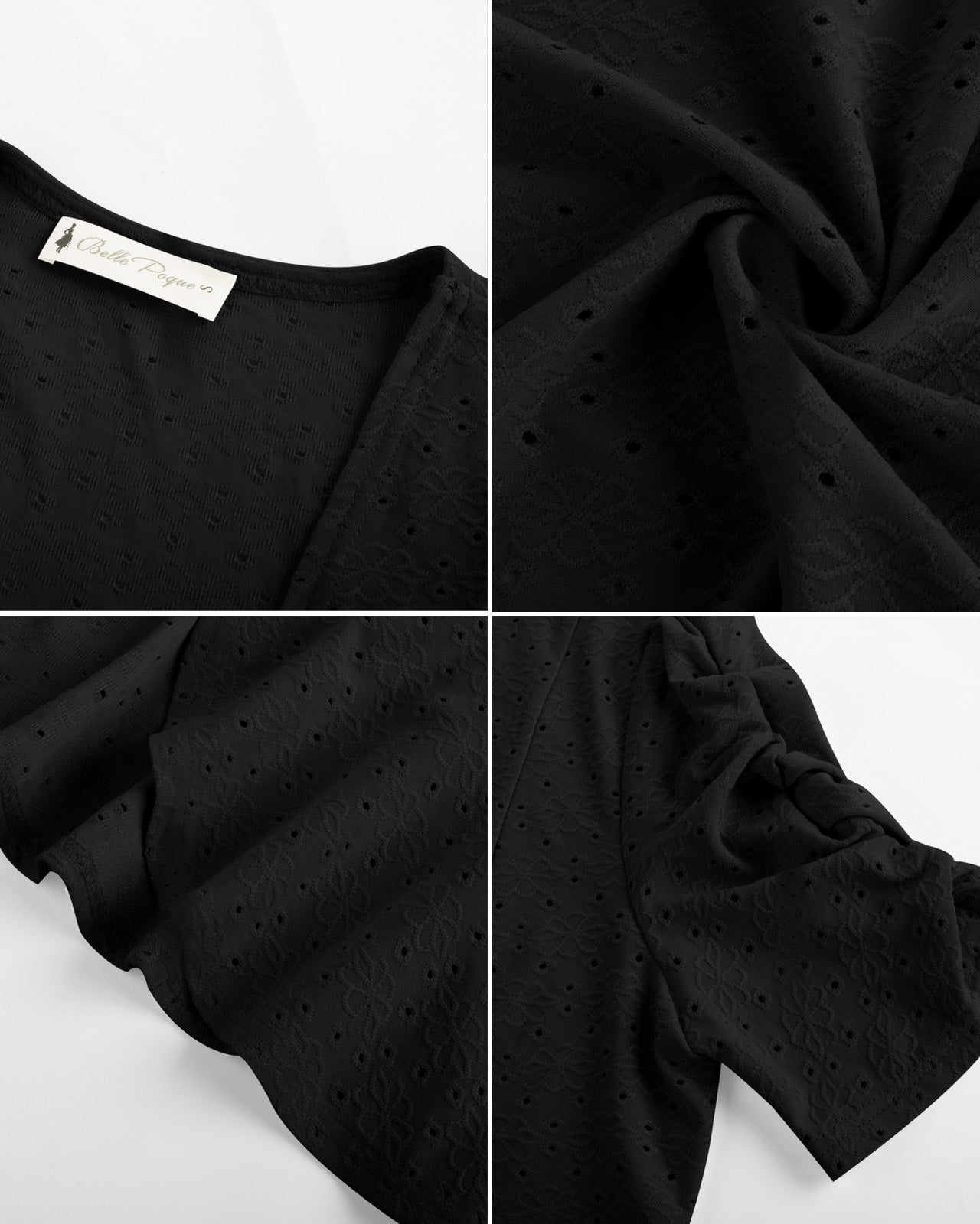 belle poque Women Vintage Hollowed-out Shrug Ruched Short Sleeve Open Front Tops