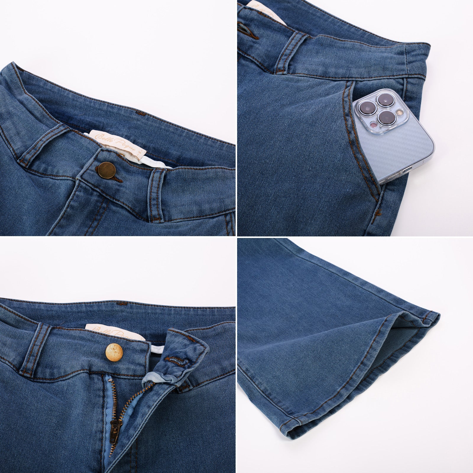 belle poque Seckill Offer⌛Vintage High Waisted Flare Jeans with Belt Bootcut Stretchy Denim Pants