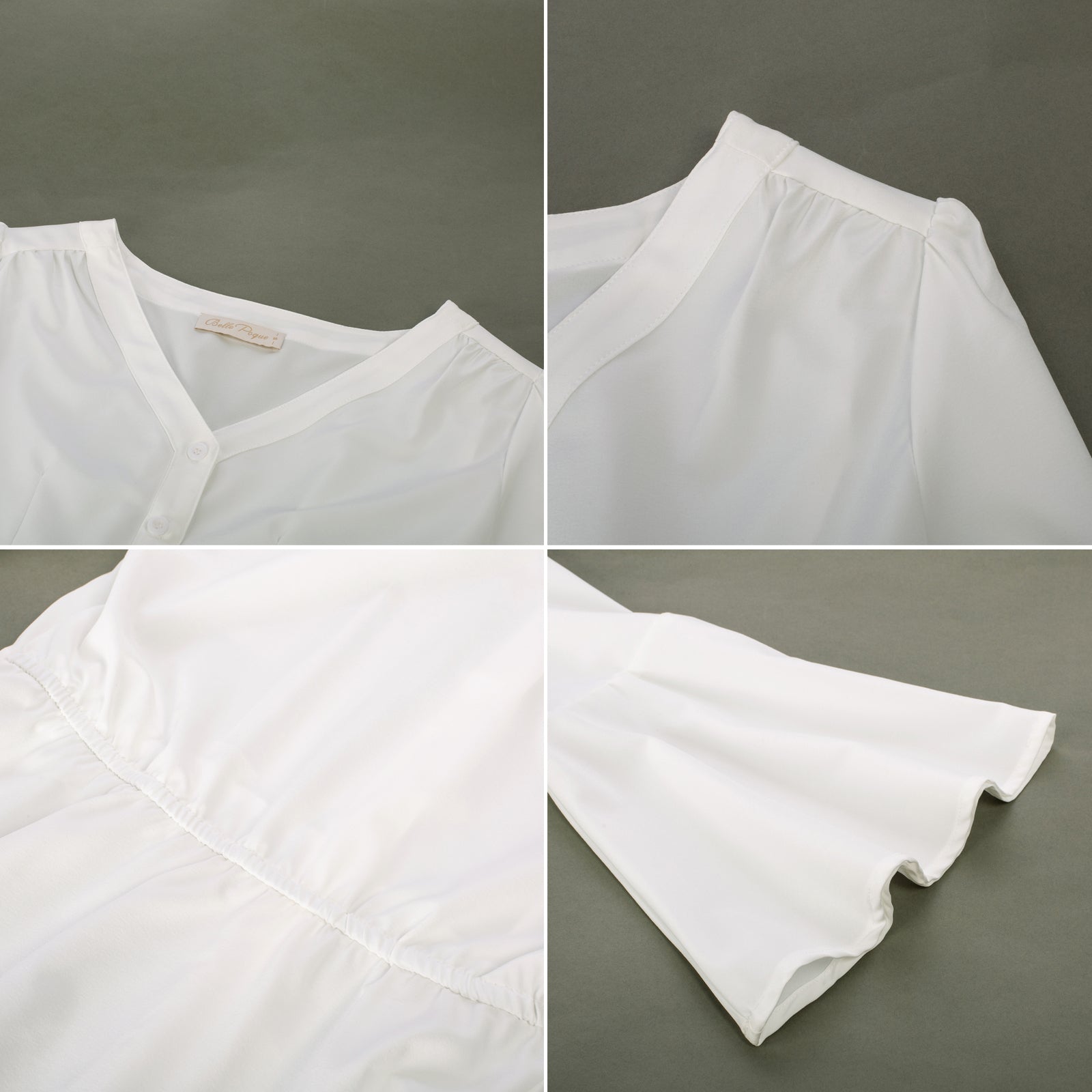 belle poque Seckill Offer⌛Vintage Peplum Button Down Blouse Long Bell Sleeve V Neck Shirts Dressy Formal Tops