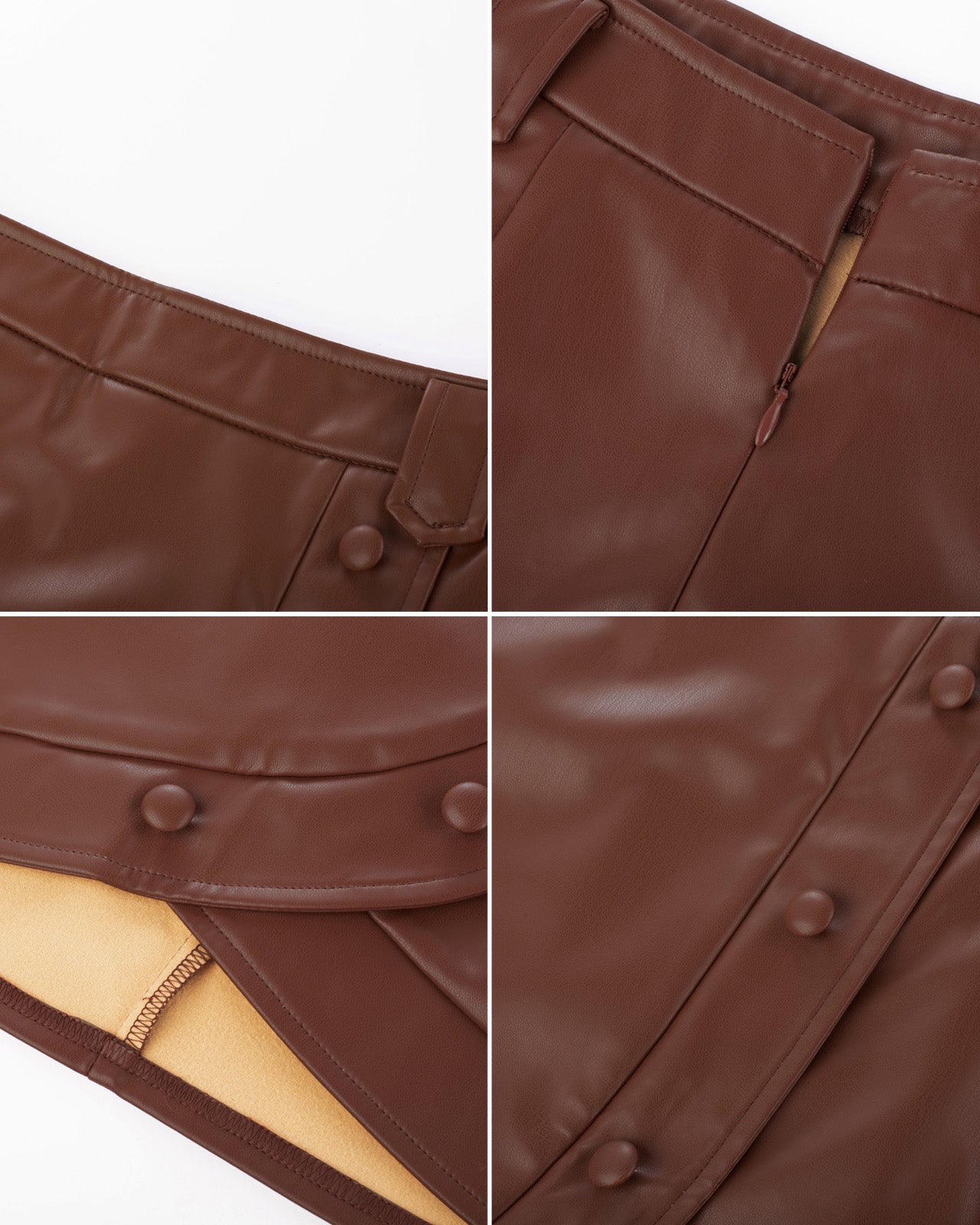 belle poque Women Vintage Imitated Leather Skirt Elastic Waist Mid-Thigh Bodycon Skirt