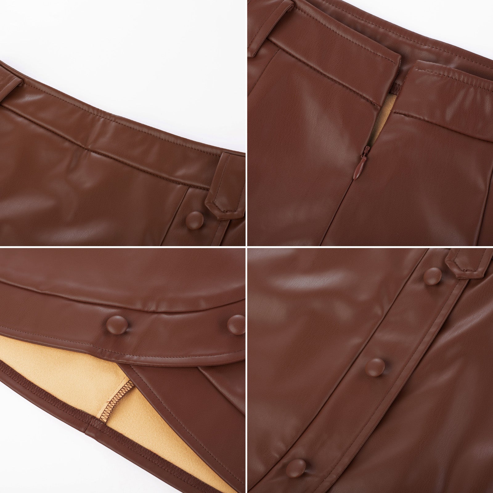 belle poque Women Vintage Imitated Leather Skirt Elastic Waist Mid-Thigh Bodycon Skirt