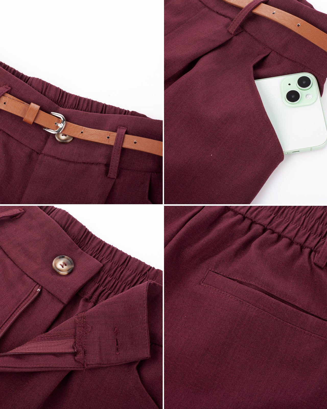 belle poque BP Women Vintage Shorts with Belt Elastic Waist Fold-up Leg Opening Short Pants