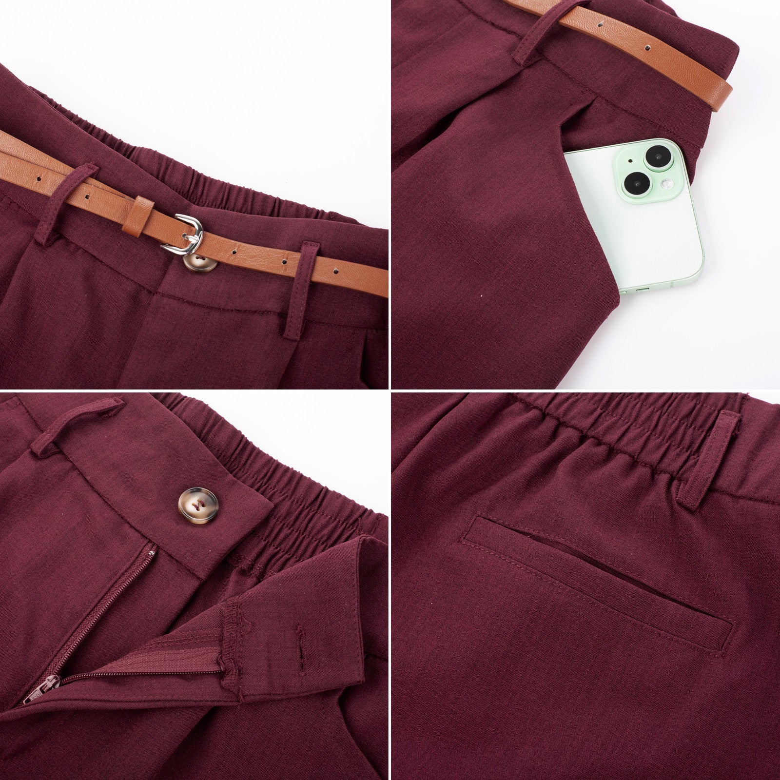 belle poque BP Women Vintage Shorts with Belt Elastic Waist Fold-up Leg Opening Short Pants