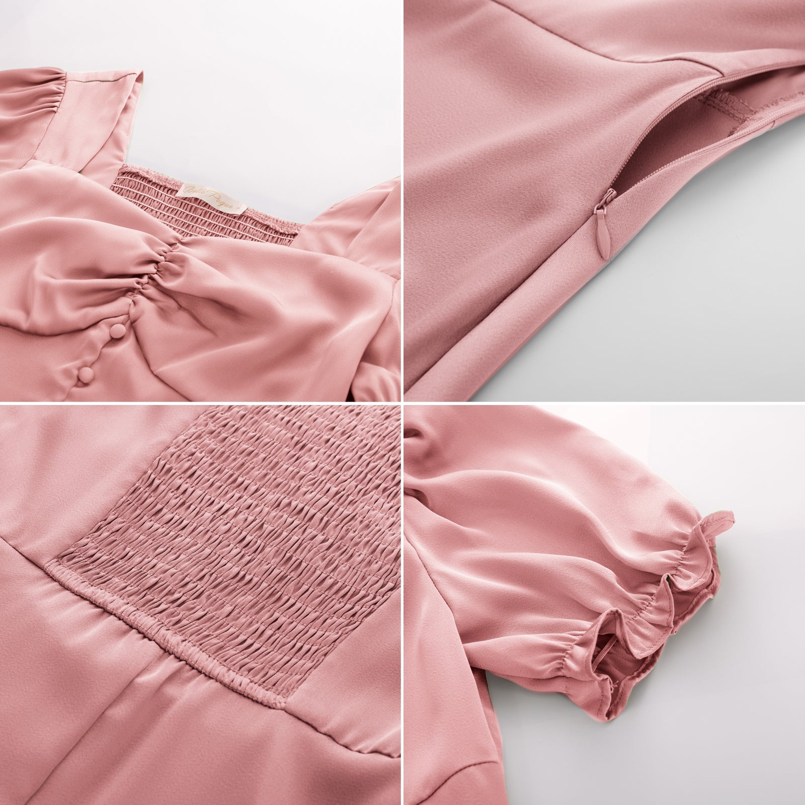 belle poque Front Slit Dress Short Sleeve Square V-Neck Flared A-Line Dress