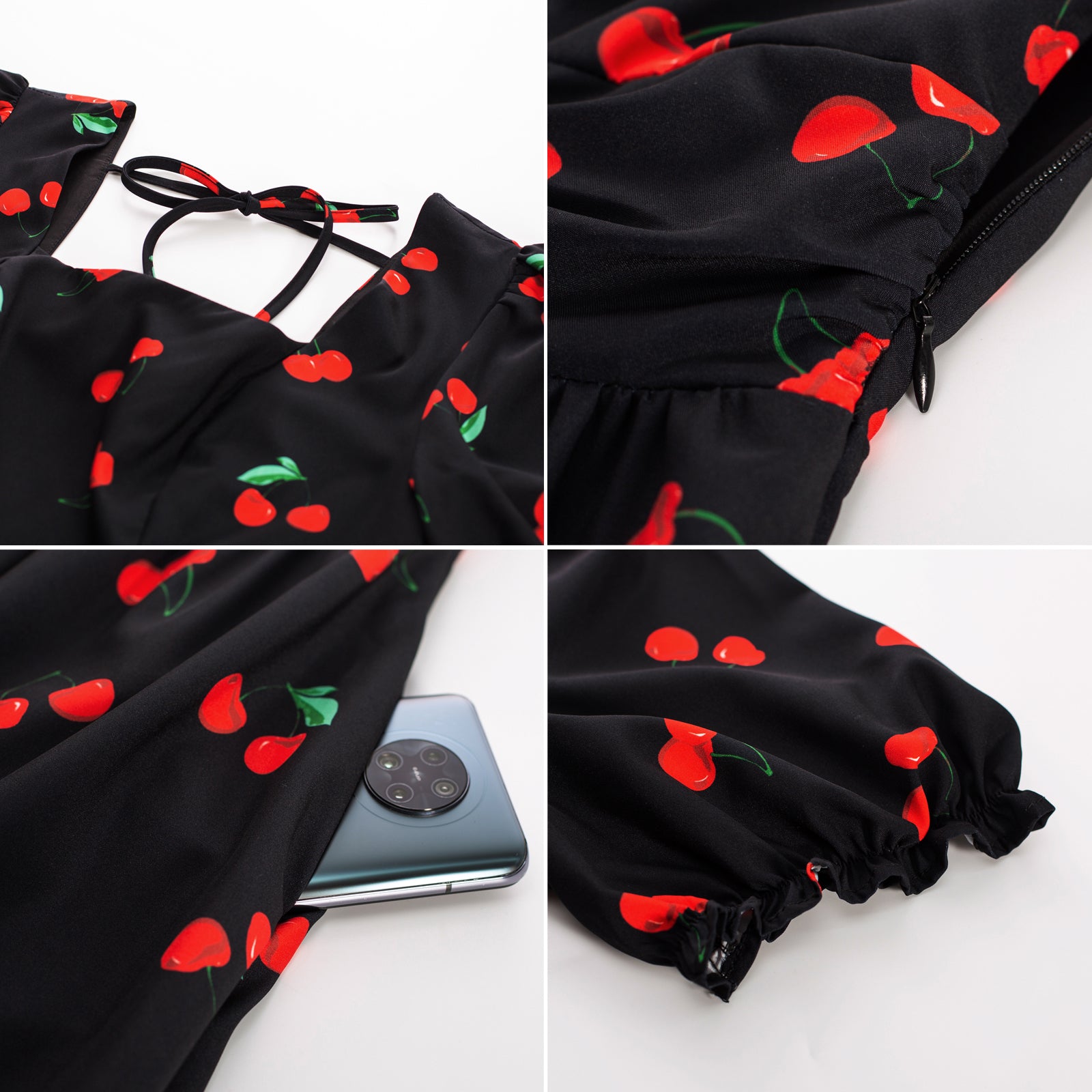 belle poque 1950s Vintage Spring Cottagecore Dresses Puff Sleeve Dress with Pockets