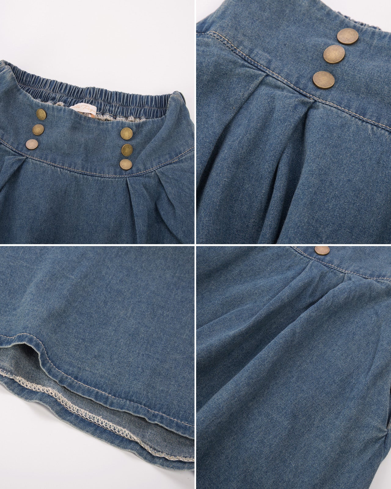 belle poque Swing Jean Skirt Elastic High Waist Buttons Decorated Skirt