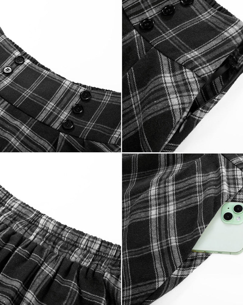 belle poque Plaid Skirts for Women High Waisted Midi Skirt A-line Pleated Fall Skirts 2025