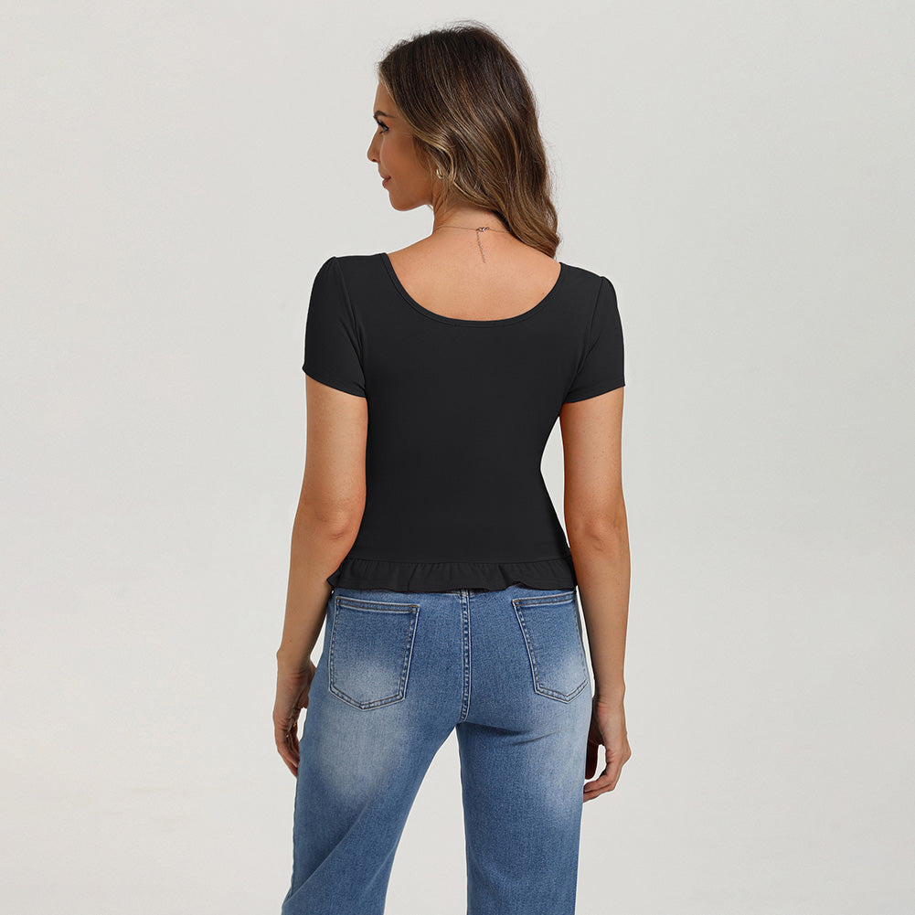 belle poque 2026 Spring Summer Cute Tops for Women Short Sleeve Crop Tops