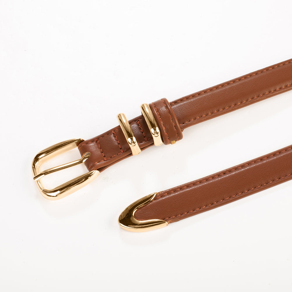 belle poque Women 2pcs Classic Buckle Waist Belt Ladies Polyurethane Leather Narrow Belt