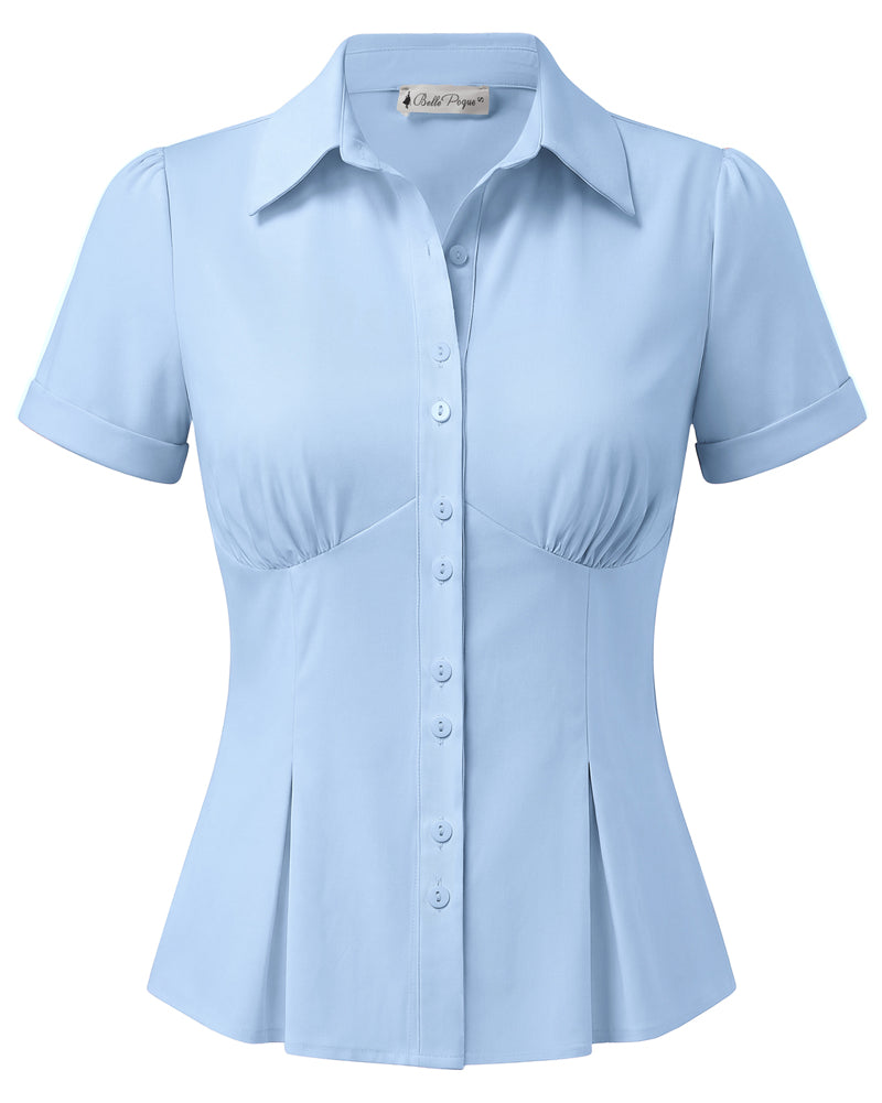 belle poque 2026 Womens Button Down Summer Cute Tops Blouses for Women Dressy Casual Blue