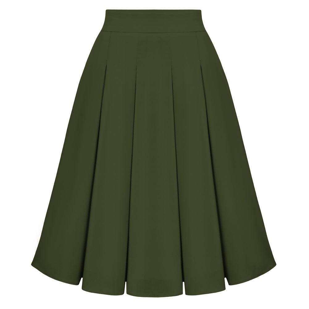 belle poque 2026 Women Spring Vintage Chiffon Skirt Below Knee Flared A-Line Skirt Green