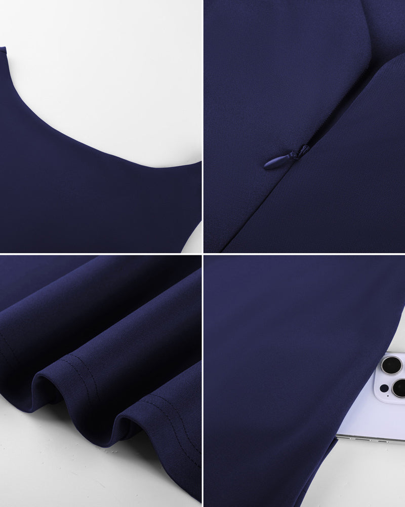 belle poque 1980s Vintage Women's Cocktail Dress Elegant A Line Midi Dresses with Pockets
