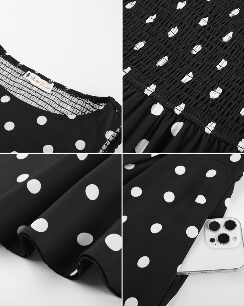 belle poque 1950s Vintage Polka Dot Dress for Women Boat Neck Midi A Line Cocktail Party Dresses