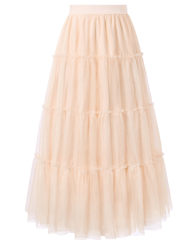 belle poque 1960s Vintage Tulle Skirts for Women A-line Flowy Ruffle Skirt for Date Party Light Yellow
