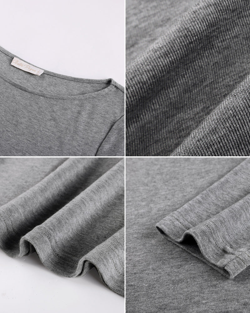belle poque Women's Wool Long Sleeve Boat Neck Tops Fitted Basic Tees Wool Base Layer Women
