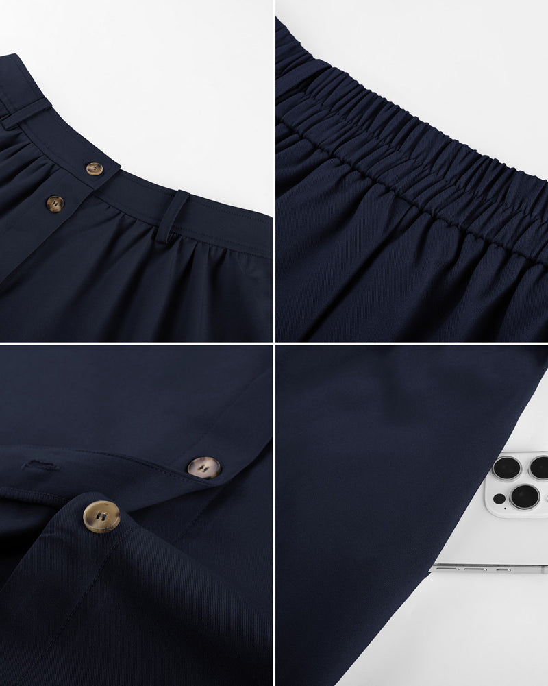 belle poque 1950s Women's Midi Skirt with Pockets Vintage Buttoned Front A-Line Skirt