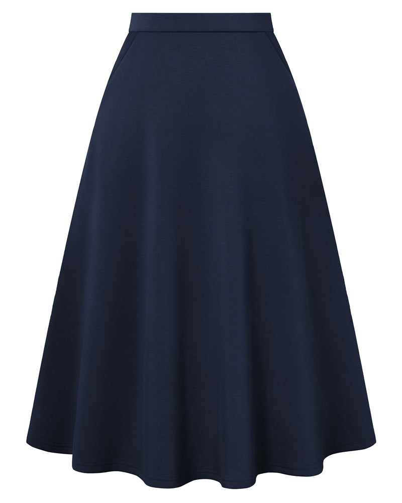 belle poque 1980s Vintage A-Line Midi Skirt Work Business Skirts with Pockets Navy