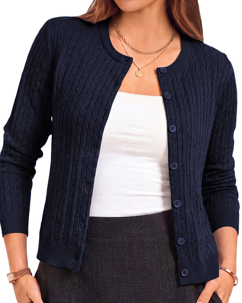 belle poque Belle Poque Women Fall Cardigan Sweater Button Up Cropped Cardigan Lightweight Crew Neck Sweater 2026