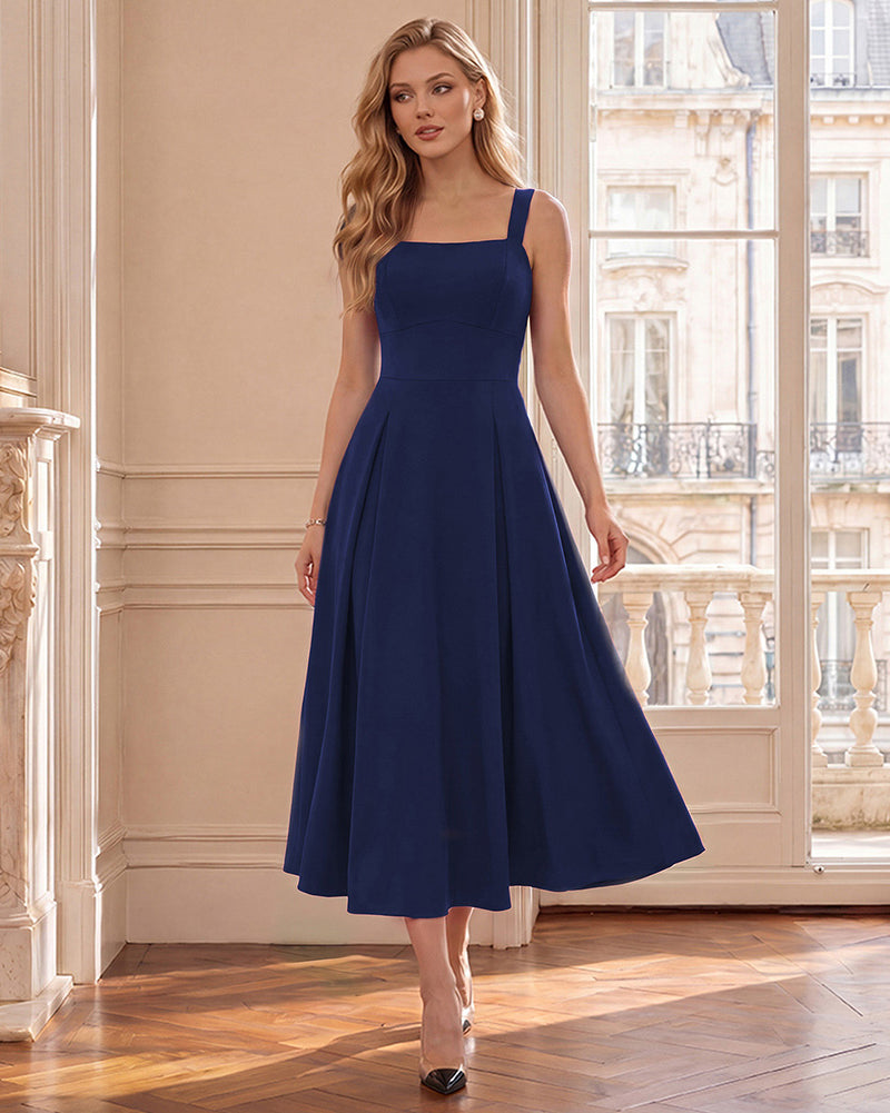 belle poque Women's Midi Dress Semi Formal Elegant Dress for Cocktail Party with Pockets