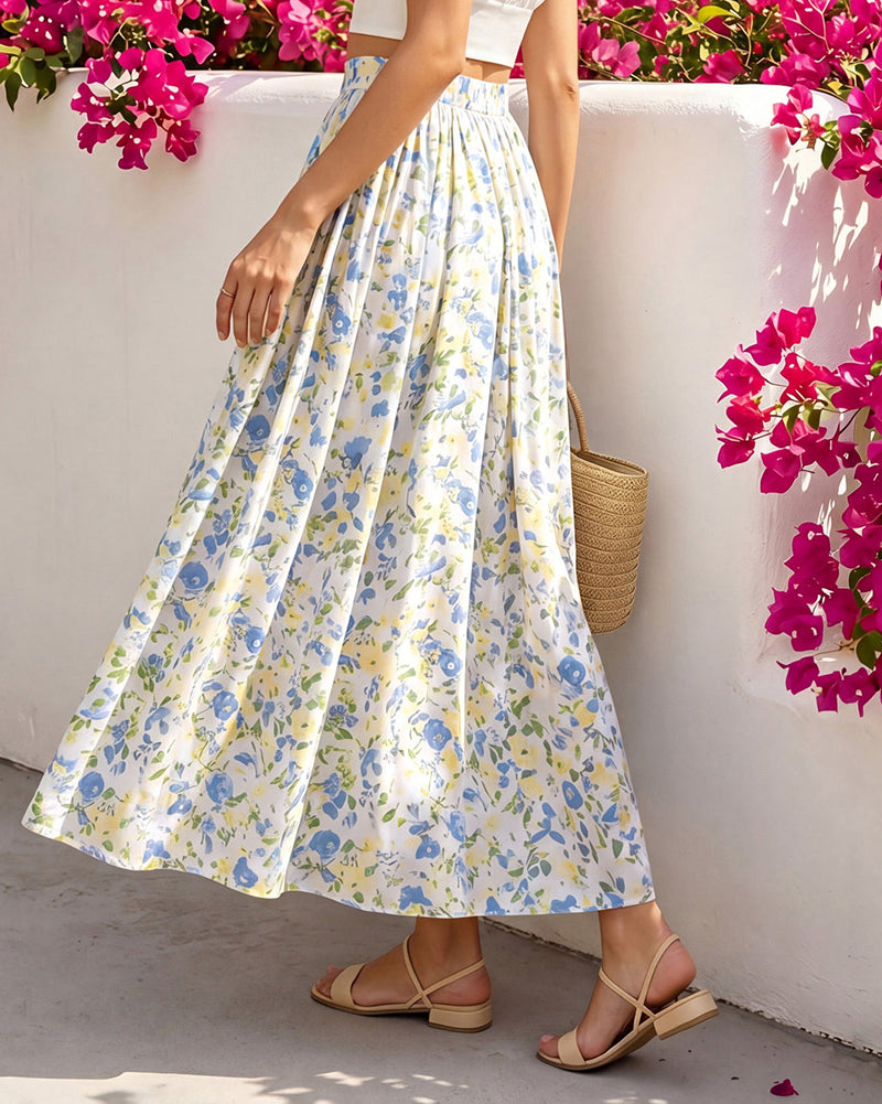belle poque Women Summer Vacation Swing Floral Skirt Comfy A-Line Maxi Skirt