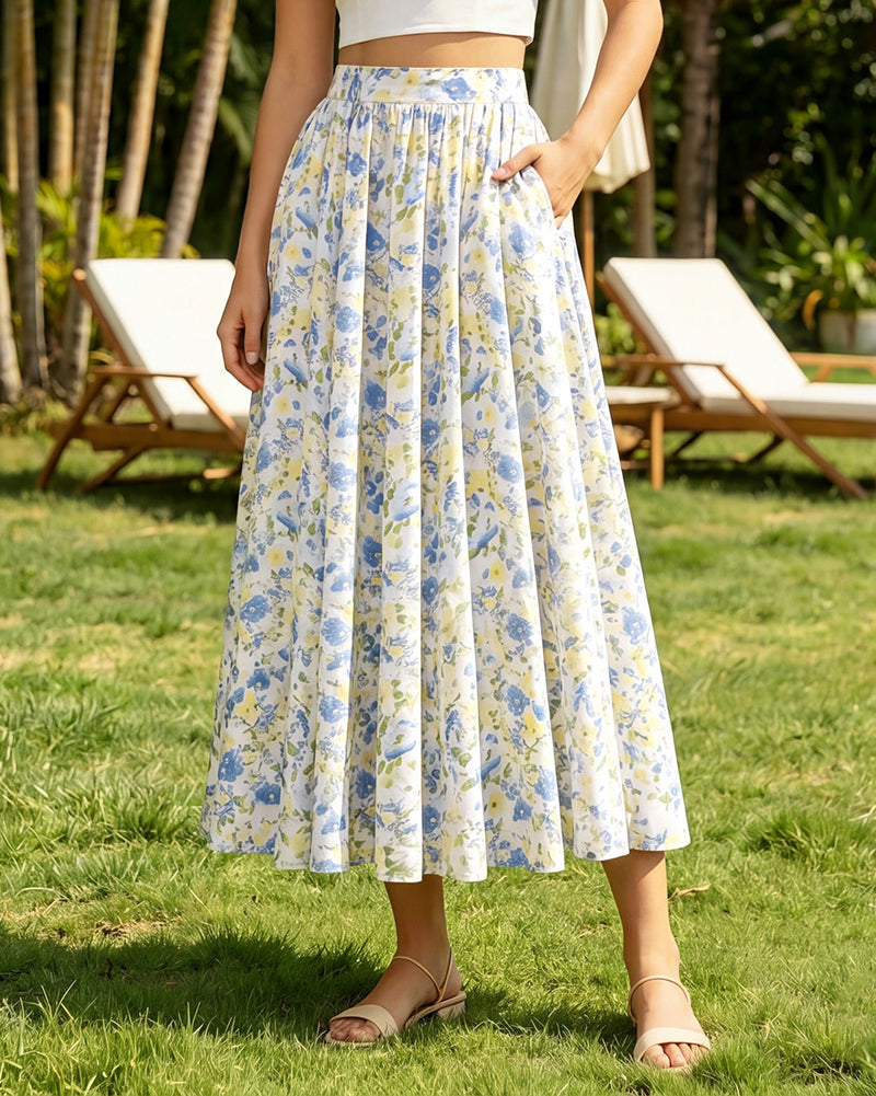 belle poque Women Summer Vacation Swing Floral Skirt Comfy A-Line Maxi Skirt