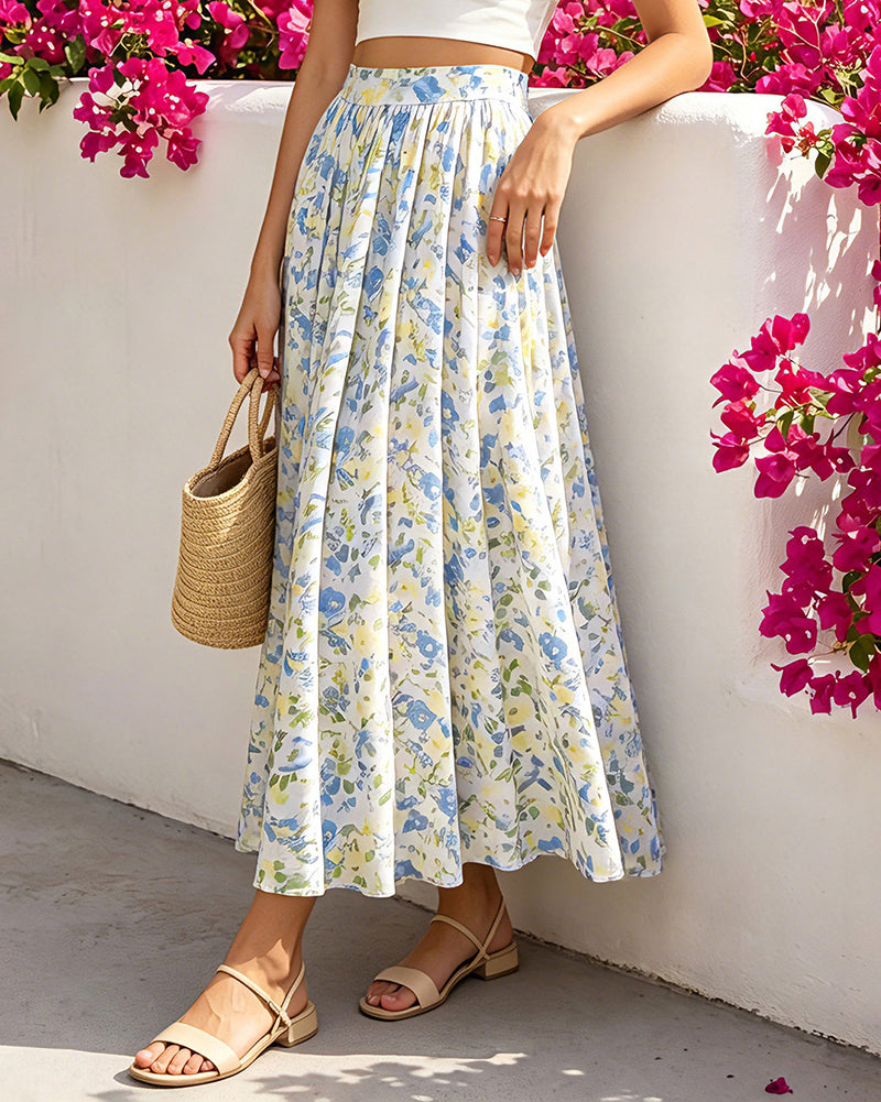 belle poque Women Summer Vacation Swing Floral Skirt Comfy A-Line Maxi Skirt