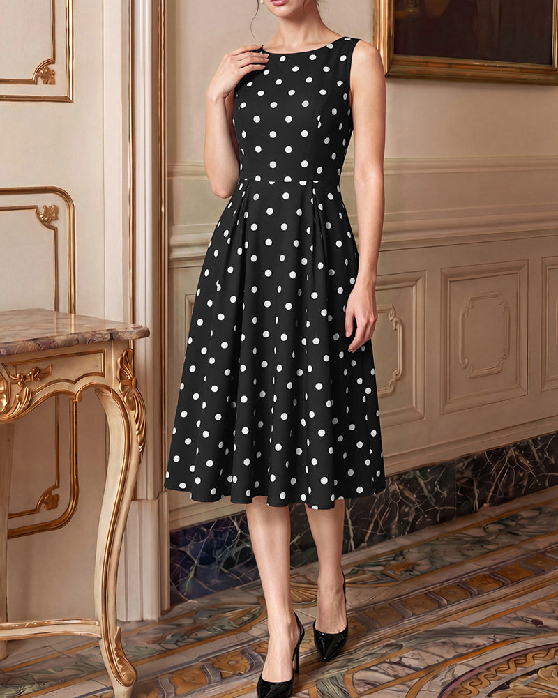 belle poque 1950s Vintage Polka Dot Dress for Women Boat Neck Midi A Line Cocktail Party Dresses