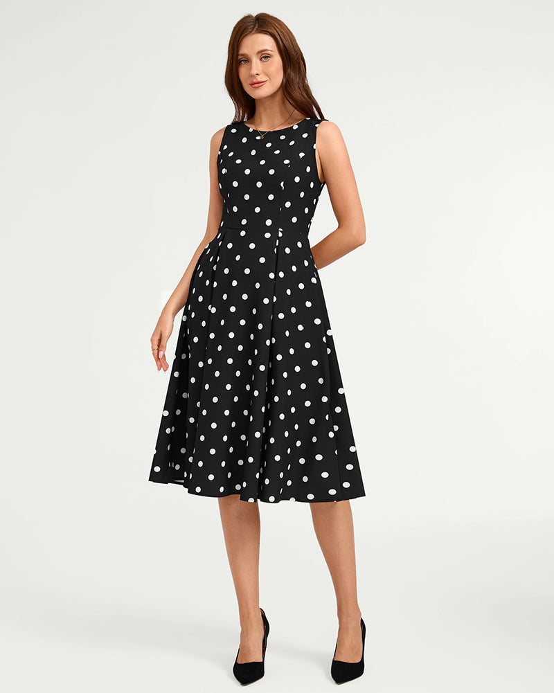 belle poque 1950s Vintage Polka Dot Dress for Women Boat Neck Midi A Line Cocktail Party Dresses