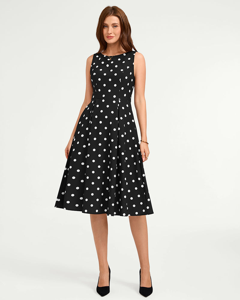 belle poque 1950s Vintage Polka Dot Dress for Women Boat Neck Midi A Line Cocktail Party Dresses