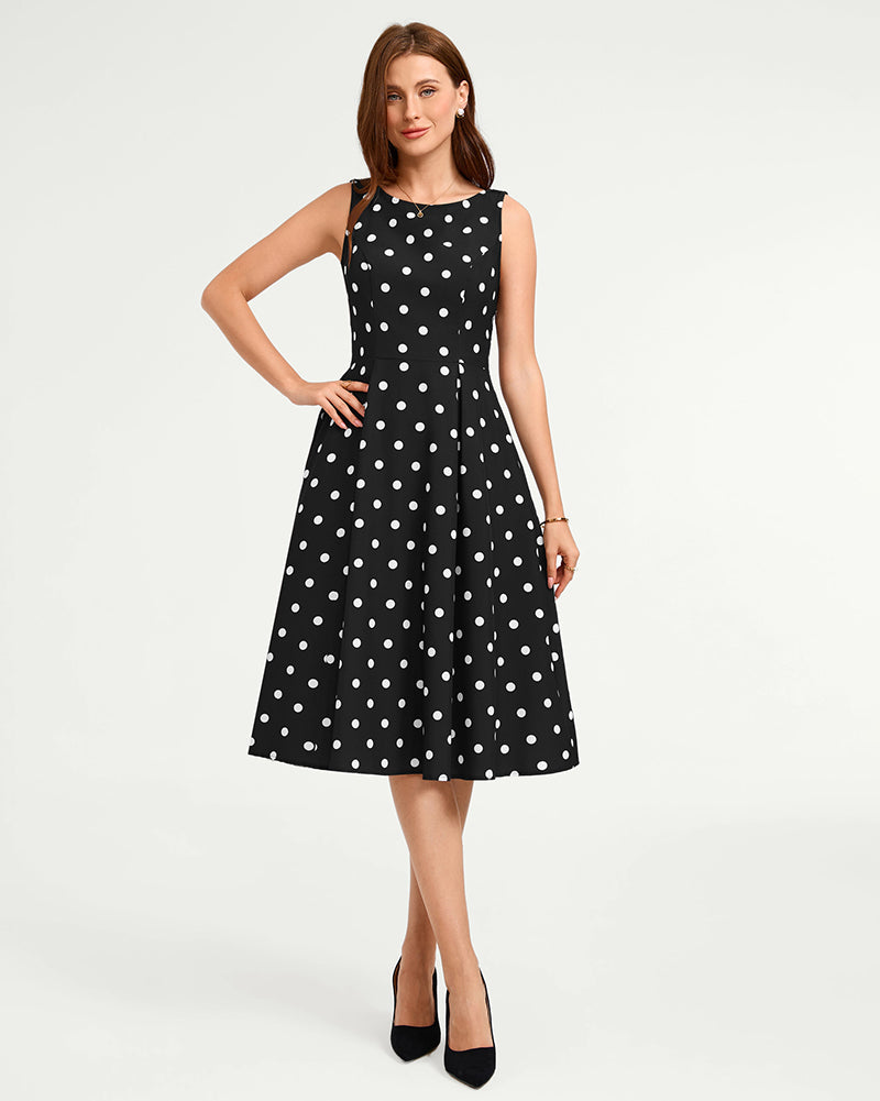 belle poque 1950s Vintage Polka Dot Dress for Women Boat Neck Midi A Line Cocktail Party Dresses