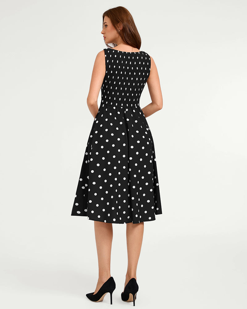belle poque 1950s Vintage Polka Dot Dress for Women Boat Neck Midi A Line Cocktail Party Dresses