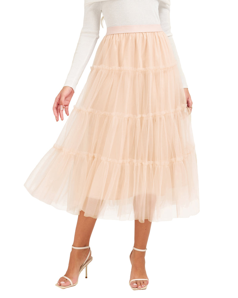 belle poque 1960s Vintage Tulle Skirts for Women A-line Flowy Ruffle Skirt for Date Party