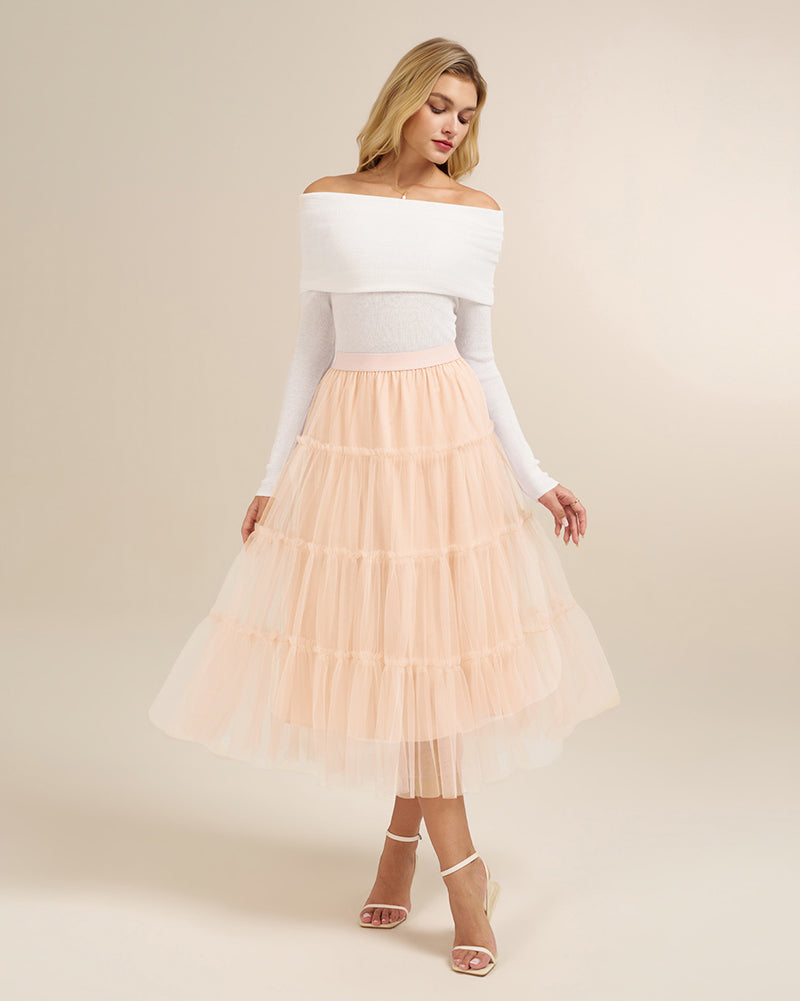 belle poque 1960s Vintage Tulle Skirts for Women A-line Flowy Ruffle Skirt for Date Party