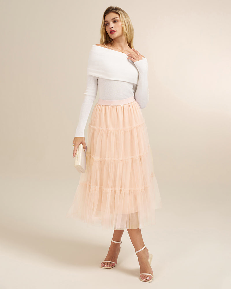 belle poque 1960s Vintage Tulle Skirts for Women A-line Flowy Ruffle Skirt for Date Party