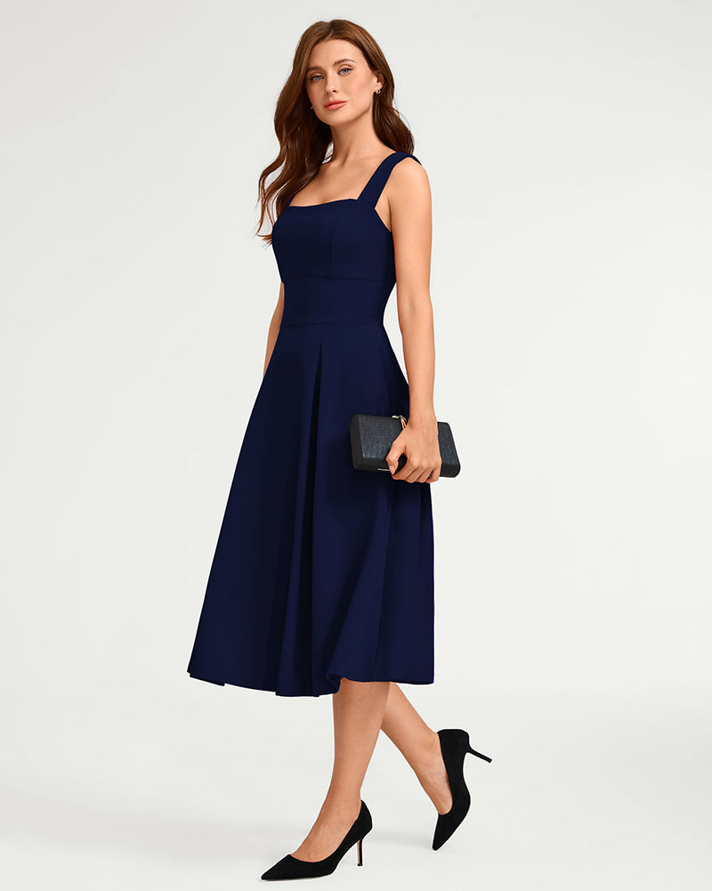 belle poque Women's Midi Dress Semi Formal Elegant Dress for Cocktail Party with Pockets