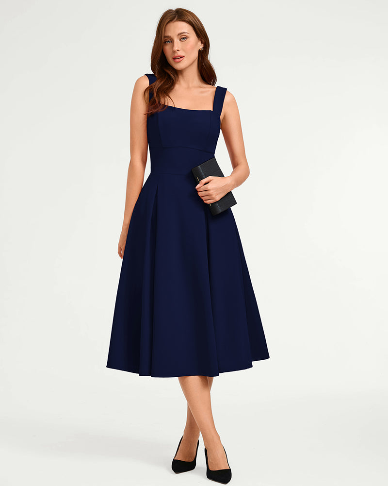 belle poque Women's Midi Dress Semi Formal Elegant Dress for Cocktail Party with Pockets