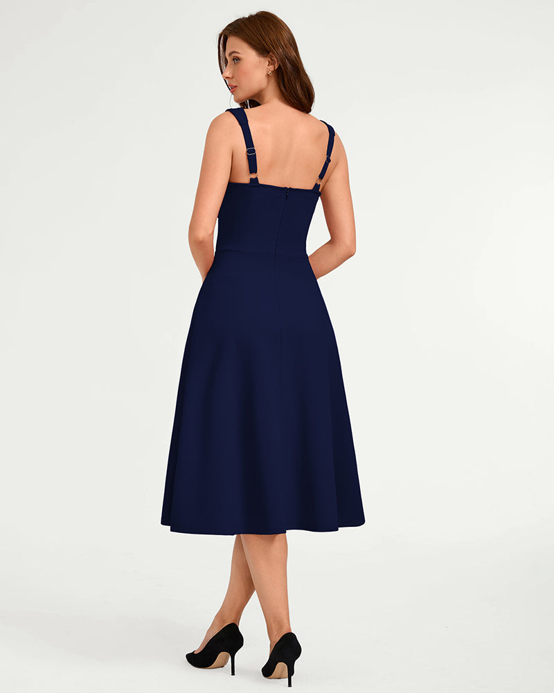 belle poque Women's Midi Dress Semi Formal Elegant Dress for Cocktail Party with Pockets