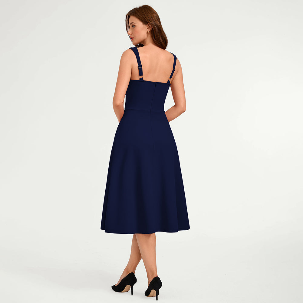 belle poque Women's Midi Dress Semi Formal Elegant Dress for Cocktail Party with Pockets