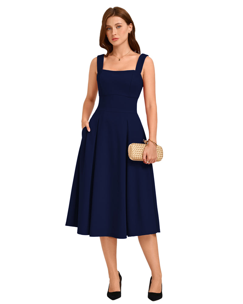 belle poque Women's Midi Dress Semi Formal Elegant Dress for Cocktail Party with Pockets