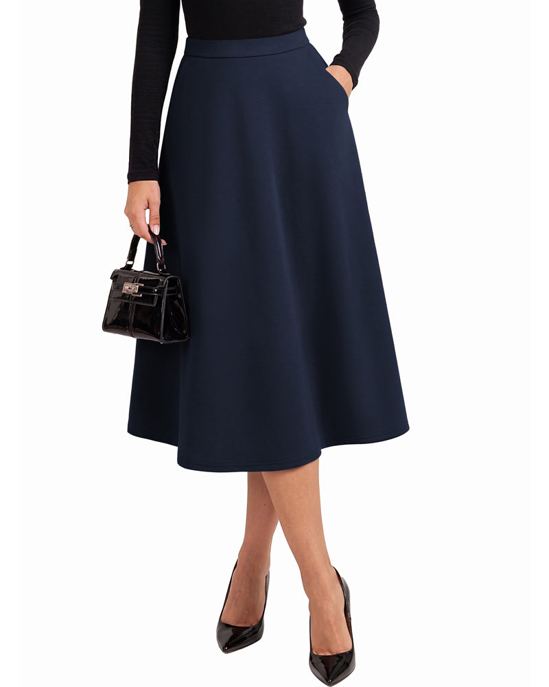 belle poque 1980s Vintage A-Line Midi Skirt Work Business Skirts with Pockets