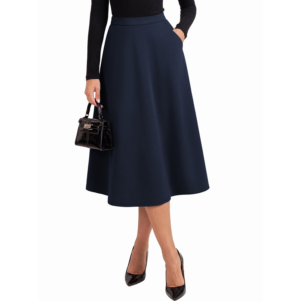 belle poque 1980s Vintage A-Line Midi Skirt Work Business Skirts with Pockets