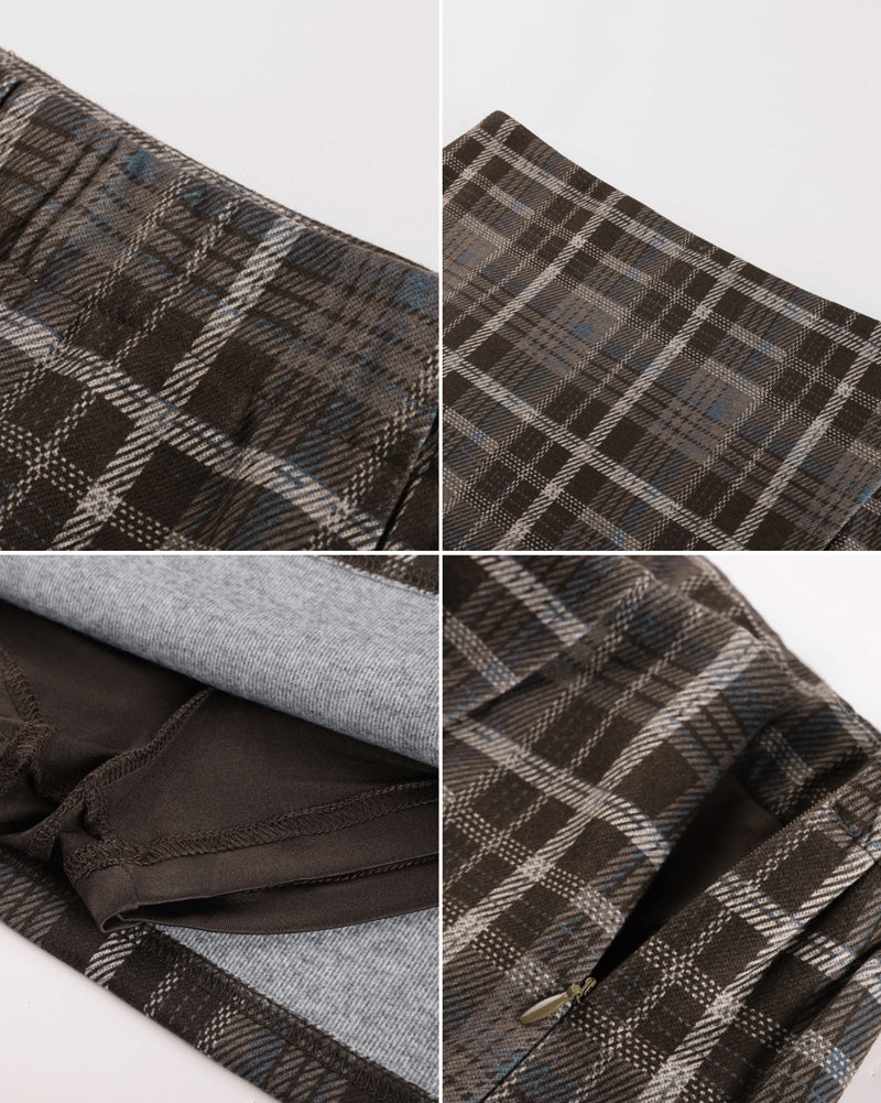 belle poque 1980s Vintage Women's Plaid Skirt Fall Mini Skirt for Outgoing