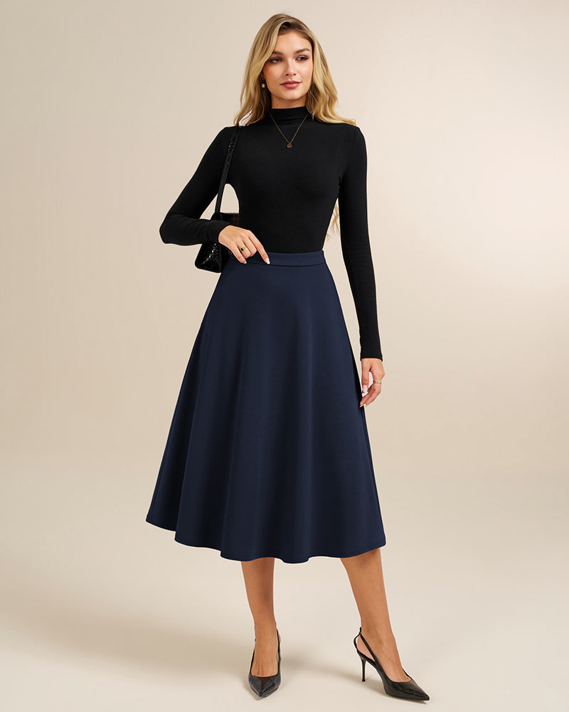 belle poque 1980s Vintage A-Line Midi Skirt Work Business Skirts with Pockets