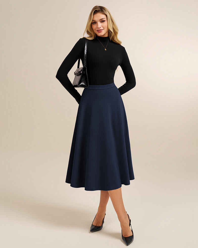 belle poque 1980s Vintage A-Line Midi Skirt Work Business Skirts with Pockets