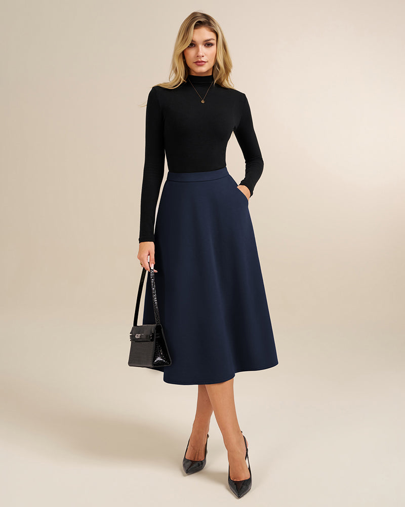 belle poque 1980s Vintage A-Line Midi Skirt Work Business Skirts with Pockets